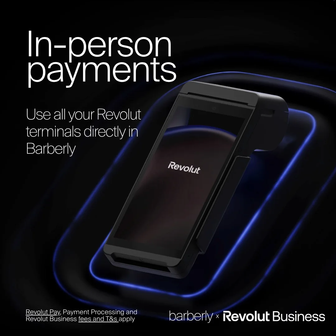 Платіжний термінал Revolut із програмою для барбершопу Barberly